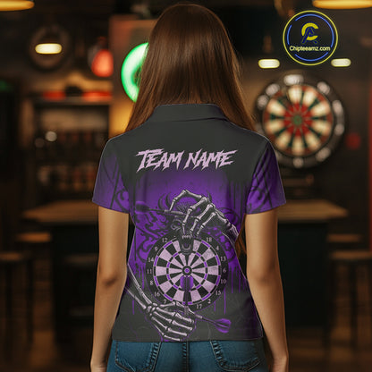 Custom Devil Skeleton Purple Dripping Dartboard Women Darts Polo Shirt Outfits Dart Jerseys NYN1857