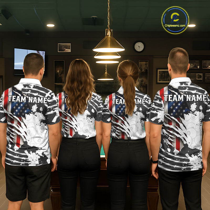 US Flag 8 Ball Women Billiard Team Shirt Custom Patriotic Pool Polo & 1/4-Zip Billiard Attire NYN2378