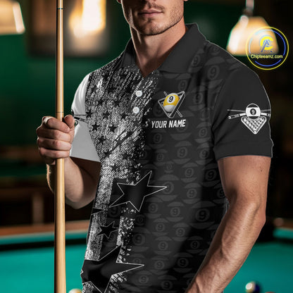 US Flag Grunge 9 Ball Pool Men Billiard Team Shirt Personalized Polo & 1/4-Zip Billiard Gifts NYN2380