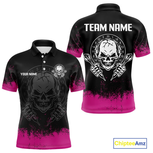 Custom Black And Pink Skull Grunge Dart Shirts For Men Outfits Dart Team Jerseys NYN0078