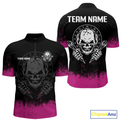 Custom Black And Pink Skull Grunge Dart Shirts For Men Outfits Dart Team Jerseys NYN0078