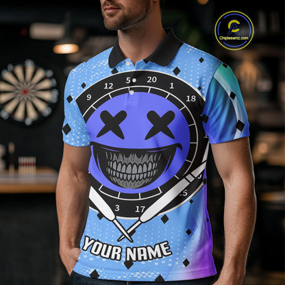 Smile Face Dartboard Custom Funny Blue Dart Shirts For Men, Dart Team Jerseys NYN0084