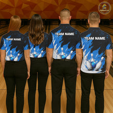Load image into Gallery viewer, Black, White &amp; Blue Splatter Women Bowling Shirt Custom Grunge Polo Quarter-Zip Bowling Team Jersey NYN3682