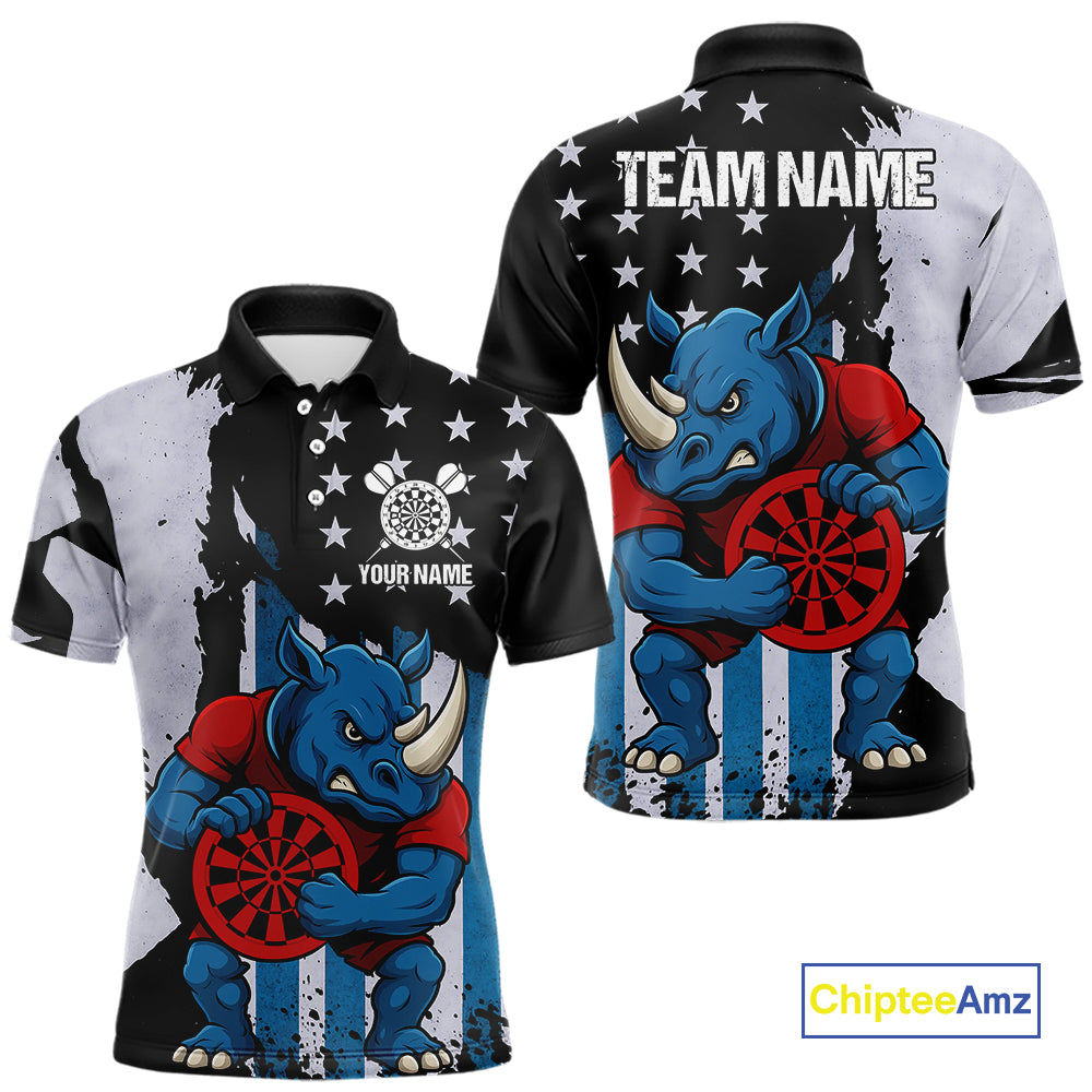 Custom Blue Red Rhino Dartboard Funny Dart Men Polo Shirt US Flag Dart Jerseys NYN1568