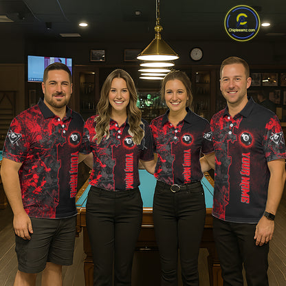 Red Grunge Splatter 8 Ball Pool Men Billiard Polo & 1/4-Zip Shirt Personalized Billiard Gifts NYN2391