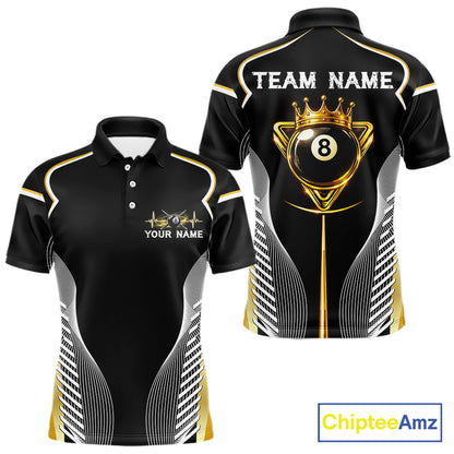 Black & Gold 8 Ball Pool Crown Men Billiard Team Shirt Custom Billiards Balls & Cue Gifts NYN2394