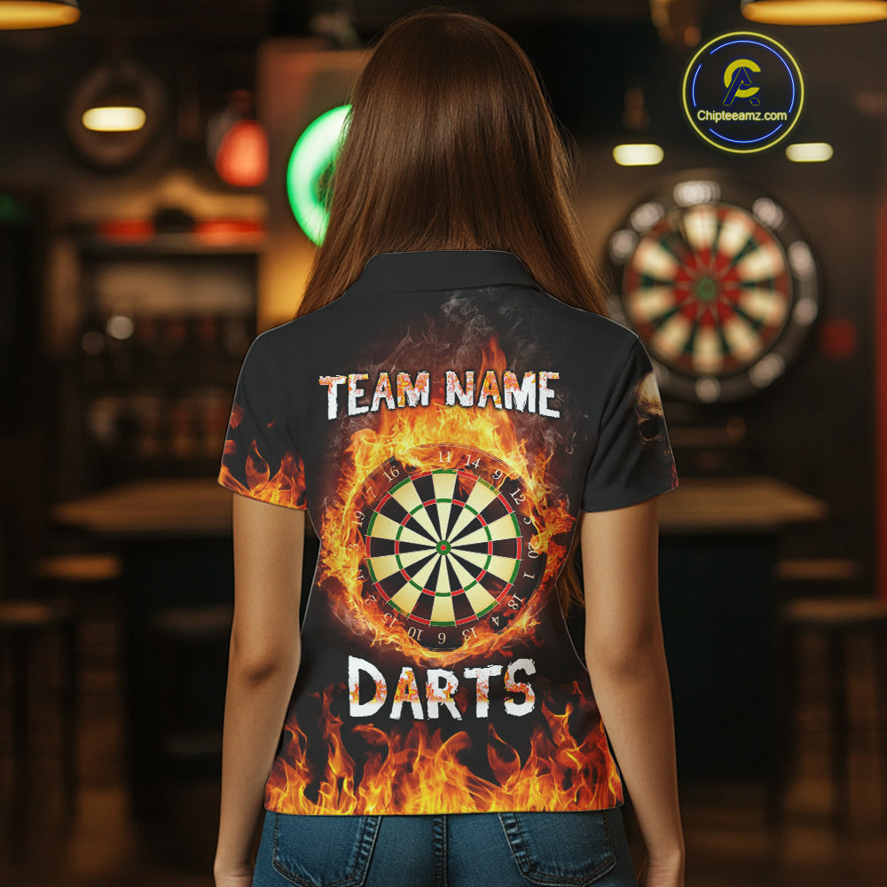 Custom Fire Skull Multi-Flame Dartboard Dart Shirts For Women, Dart Team Jerseys NYN0087