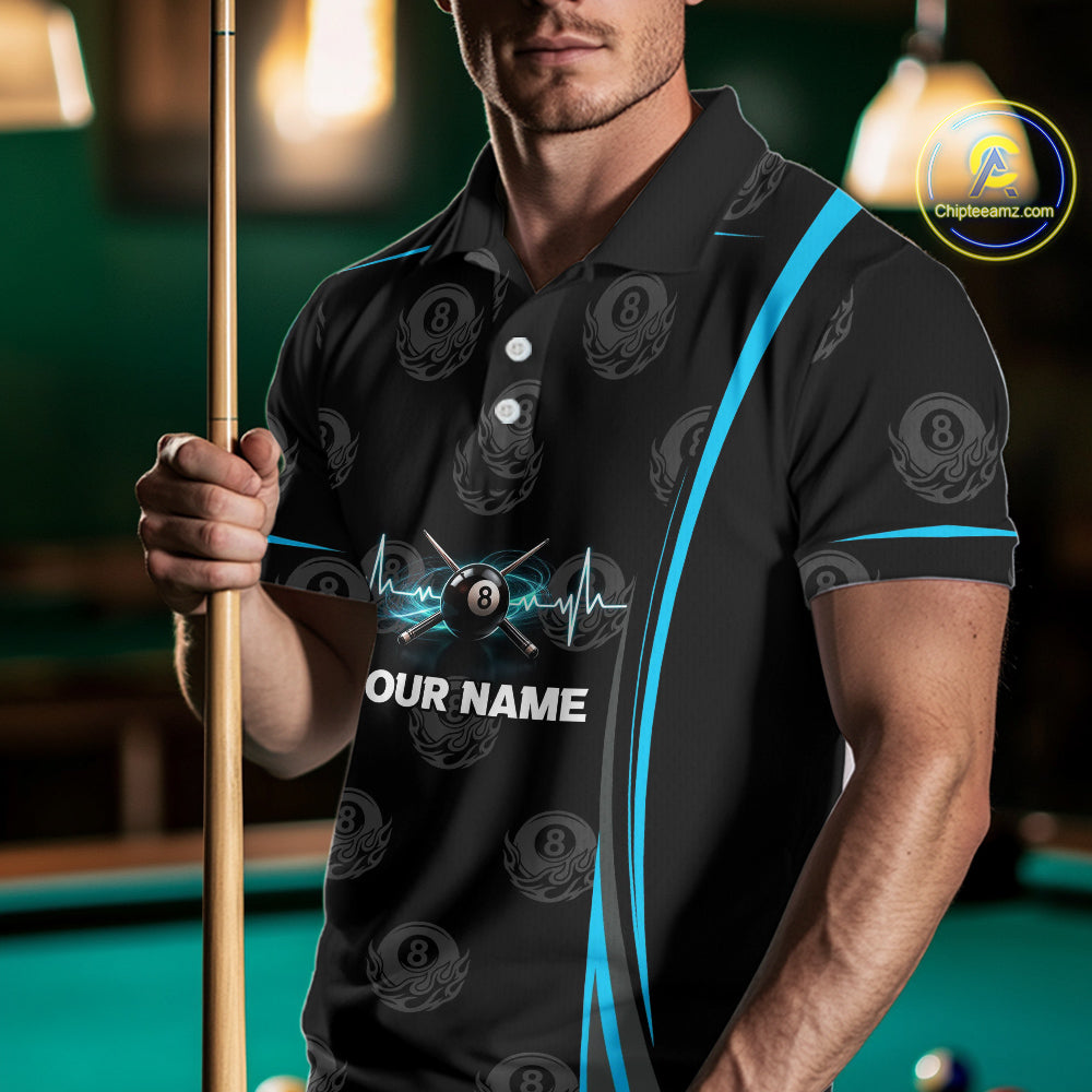 Black & Blue Crown 8 Ball Pool Billiard Apparel For Men Custom Billiard Team Shirt Designs NYN2407