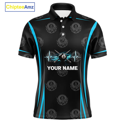 Black & Blue Crown 8 Ball Pool Billiard Apparel For Men Custom Billiard Team Shirt Designs NYN2407