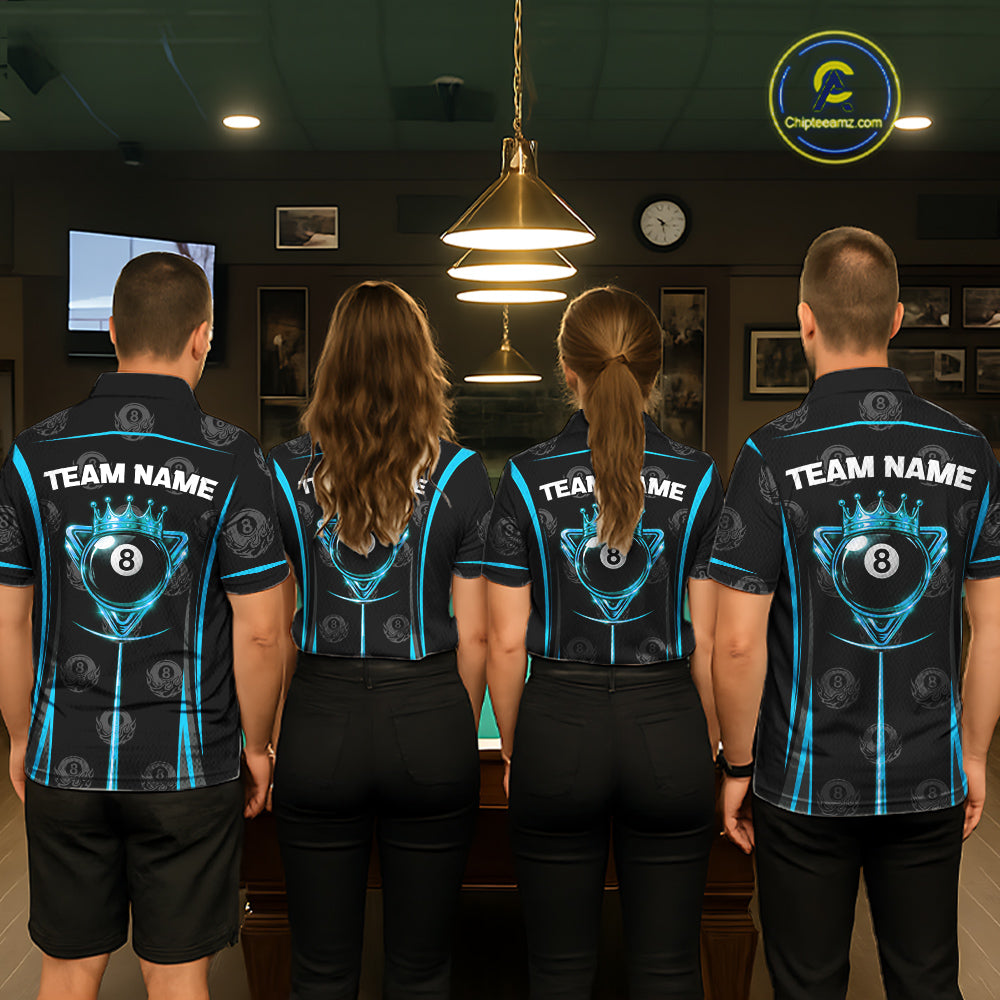 Black & Blue Crown 8 Ball Pool Billiard Apparel For Men Custom Billiard Team Shirt Designs NYN2407
