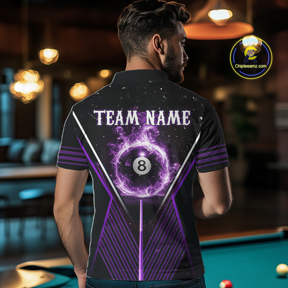 Purple Flames Smoke 8 Ball Pool Men Billiard Polo & 1/4-Zip Attire Custom Billiard Shirt Designs NYN2409