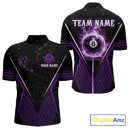 Purple Flames Smoke 8 Ball Pool Men Billiard Polo & 1/4-Zip Attire Custom Billiard Shirt Designs NYN2409