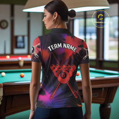 Grunge Paint Splatter Pink Ball 8 Billiard Shirts For Women Personalized Billiard Attire Gifts NYN2789