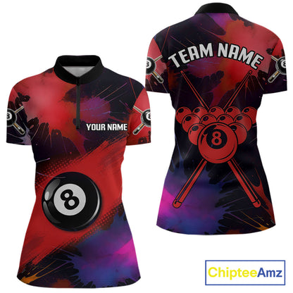 Grunge Paint Splatter Pink Ball 8 Billiard Shirts For Women Personalized Billiard Attire Gifts NYN2789