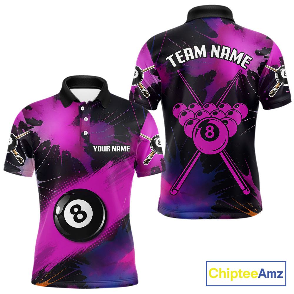 Grunge Paint Splatter Pink Ball 8 Billiard Shirts For Men Personalized Billiard Attire Gifts NYN2789