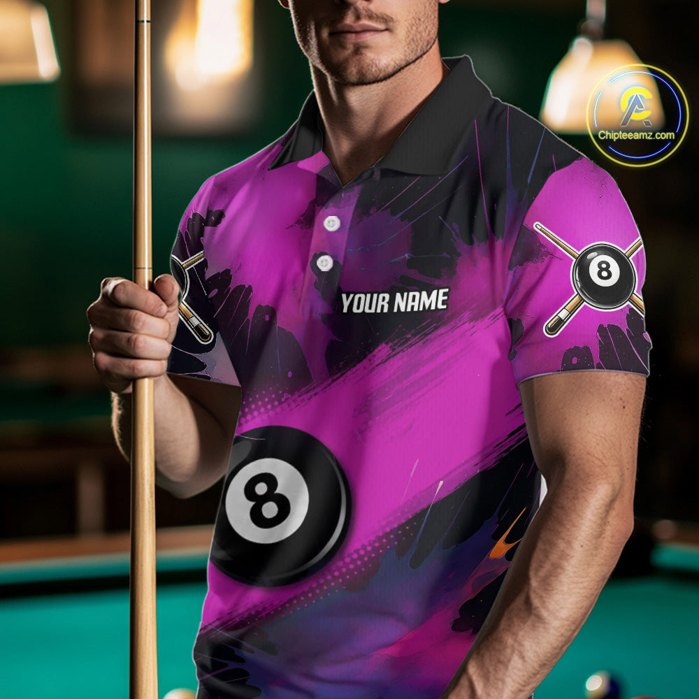 Grunge Paint Splatter Pink Ball 8 Billiard Shirts For Men Personalized Billiard Attire Gifts NYN2789