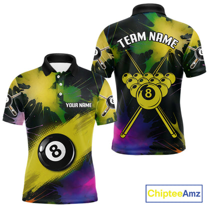 Grunge Paint Splatter Yellow Ball 8 Billiard Shirts For Men Personalized Billiard Attire Gifts NYN2790