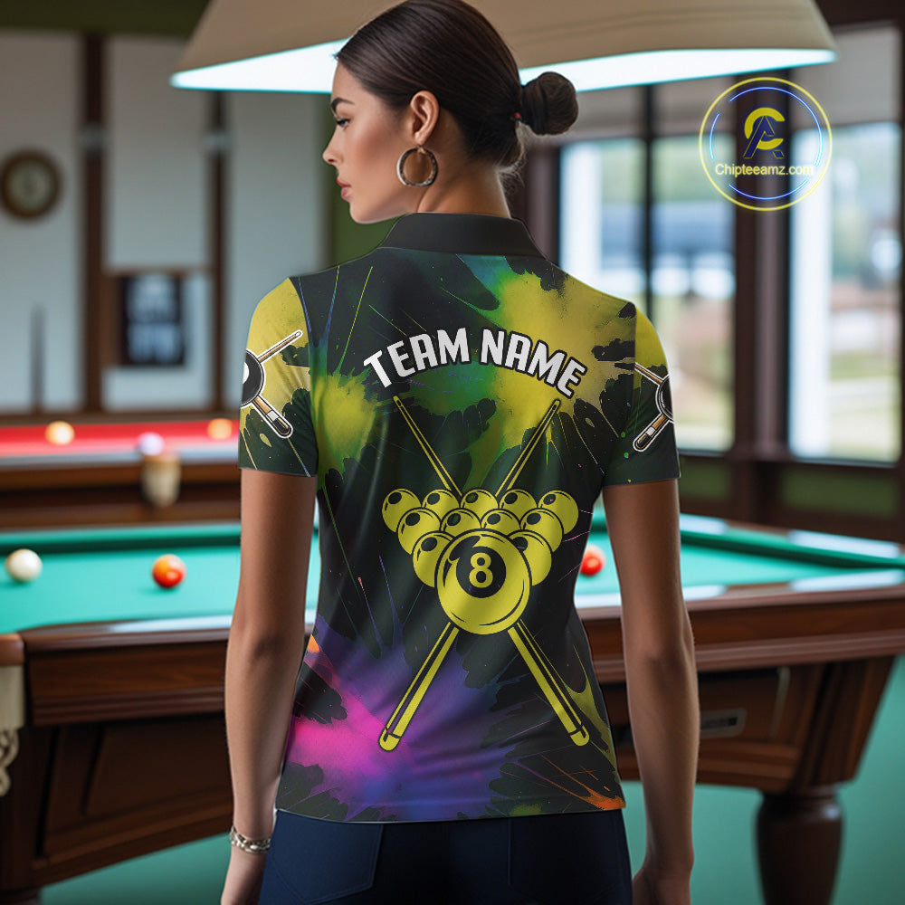 Grunge Paint Splatter Yellow Ball 8 Billiard Shirts For Women Personalized Billiard Attire Gifts NYN2790