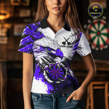 Load image into Gallery viewer, Custom Purple Grunge Eagle Scratch Dartboard Women Darts Polo &amp; 1/4-Zip Shirts Dart Team Jerseys NYN2796