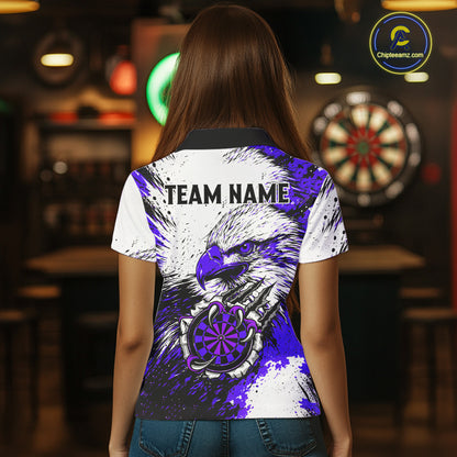 Custom Purple Grunge Eagle Scratch Dartboard Women Darts Polo & 1/4-Zip Shirts Dart Team Jerseys NYN2796