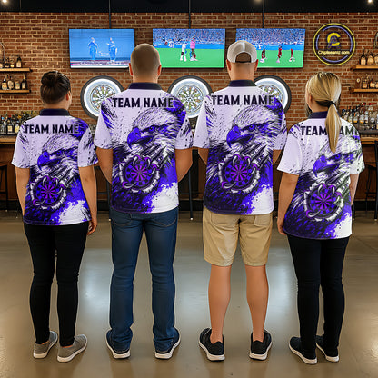 Custom Purple Grunge Eagle Scratch Dartboard Women Darts Polo & 1/4-Zip Shirts Dart Team Jerseys NYN2796