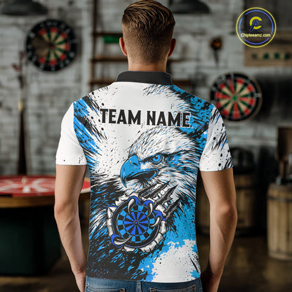 Custom Blue Grunge Eagle Scratch Dartboard Men Darts Polo & 1/4-Zip Shirts Dart Team Jerseys NYN2797