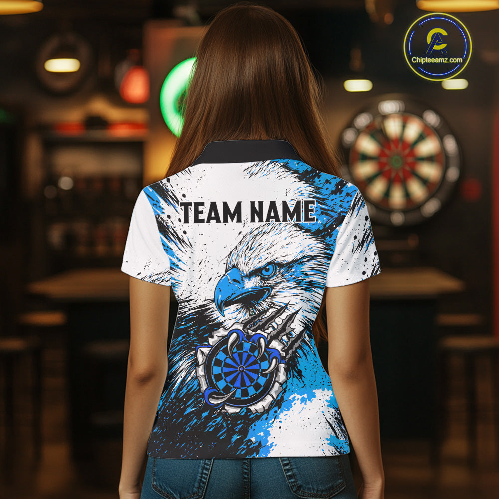 Custom Blue Grunge Eagle Scratch Dartboard Women Darts Polo & 1/4-Zip Shirts Dart Team Jerseys NYN2797