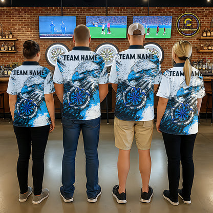 Custom Blue Grunge Eagle Scratch Dartboard Men Darts Polo & 1/4-Zip Shirts Dart Team Jerseys NYN2797