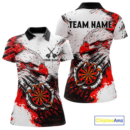Custom Red Grunge Eagle Scratch Dartboard Women Darts Polo & 1/4-Zip Shirts Dart Team Jerseys NYN2798