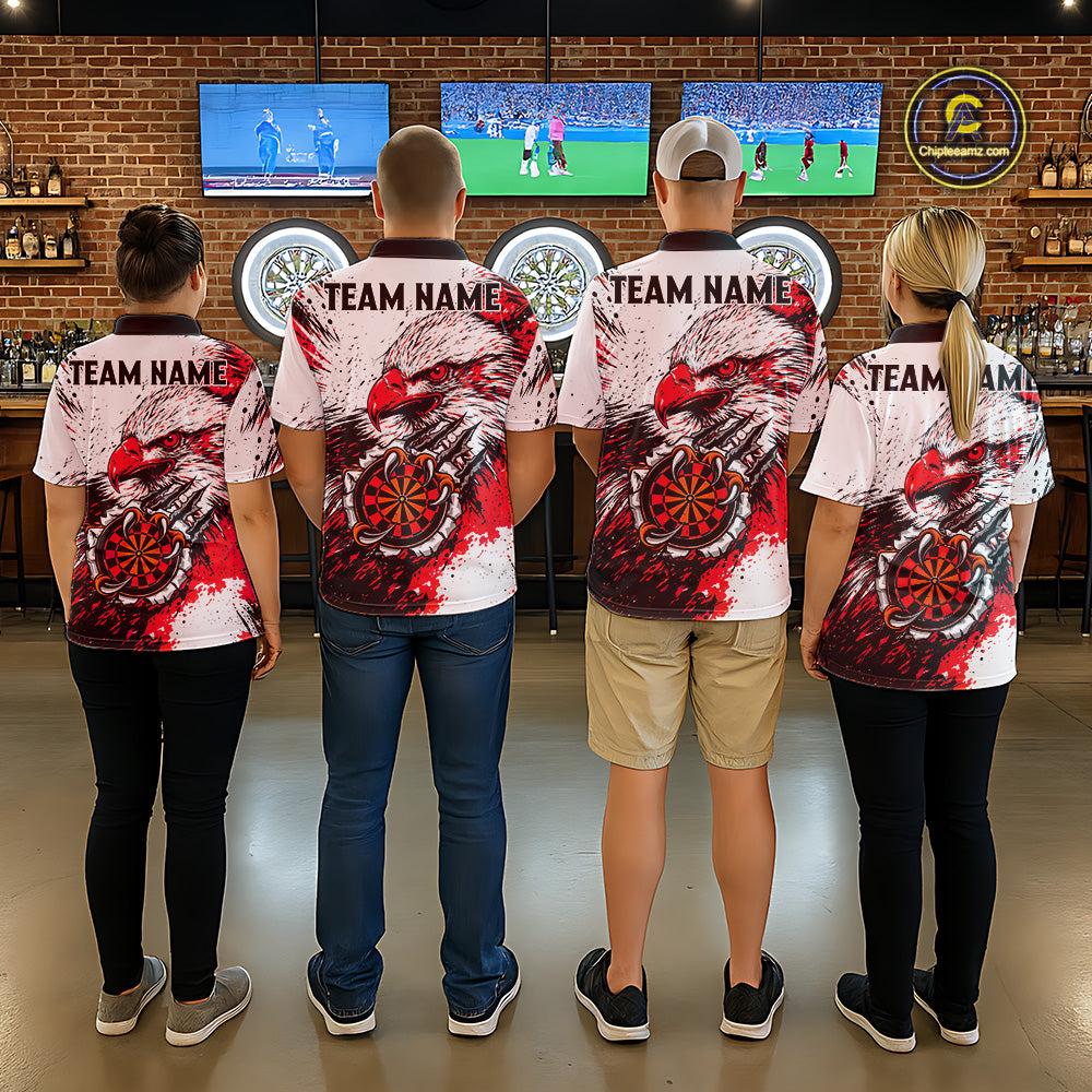Custom Red Grunge Eagle Scratch Dartboard Men Darts Polo & 1/4-Zip Shirts Dart Team Jerseys NYN2798
