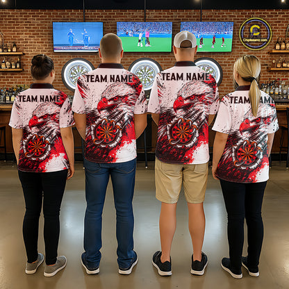 Custom Red Grunge Eagle Scratch Dartboard Men Darts Polo & 1/4-Zip Shirts Dart Team Jerseys NYN2798
