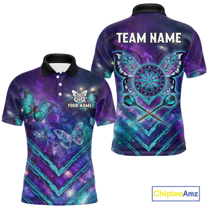 Blue Purple Galaxy Darts Polo & 1/4-Zip Shirt For Men Personalized Butterfly Dart Team Appeal NYN3010
