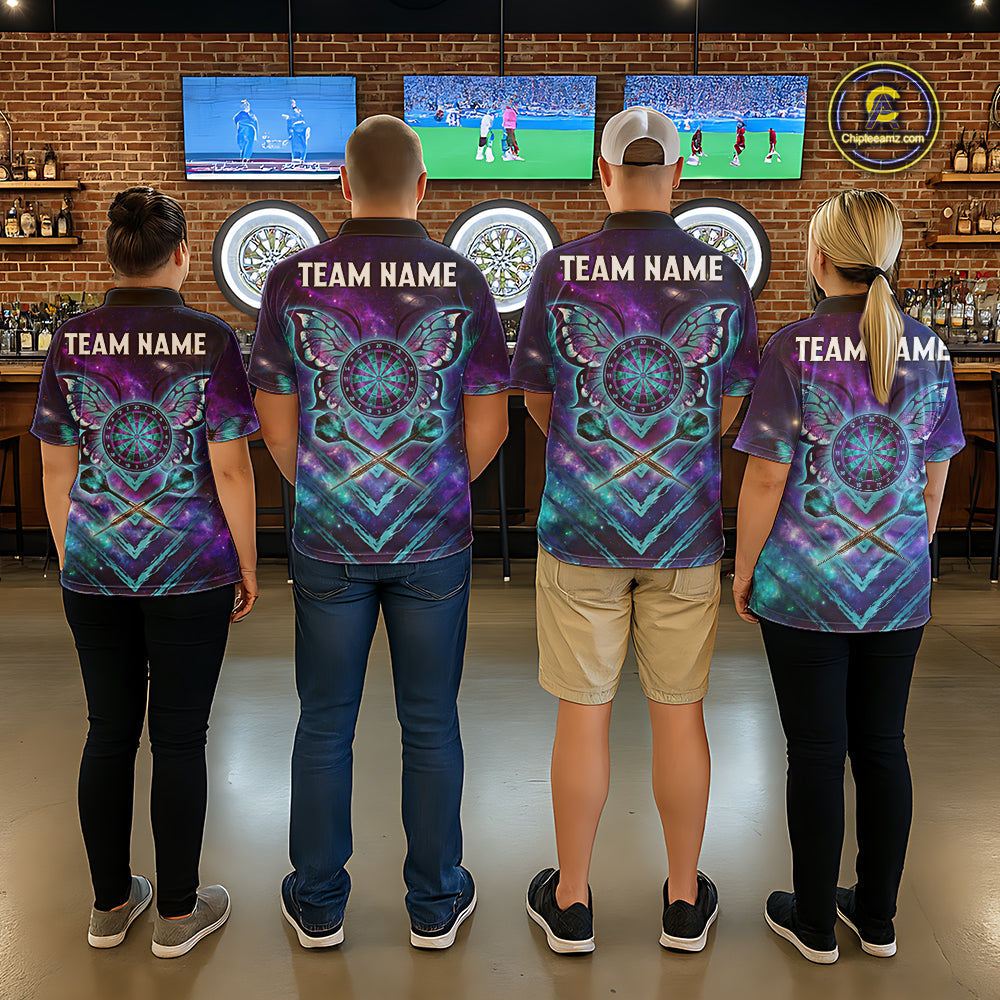 Blue Purple Galaxy Darts Polo & 1/4-Zip Shirt For Men Personalized Butterfly Dart Team Appeal NYN3010