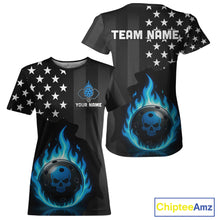 Load image into Gallery viewer, Custom Blue Flames Pickleball Ball 3D League Jerseys Women Pickleball US Flag Team Shirts NYN2146