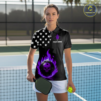 Custom Purple Flames Pickleball Ball 3D League Jerseys Women Pickleball US Flag Team Shirts NYN2147