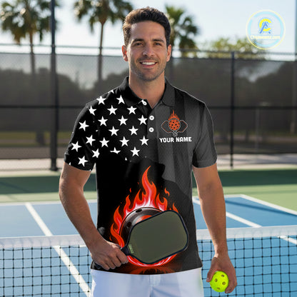Custom Red Flames Pickleball Ball 3D League Jerseys Men Pickleball US Flag Team Shirts NYN2148