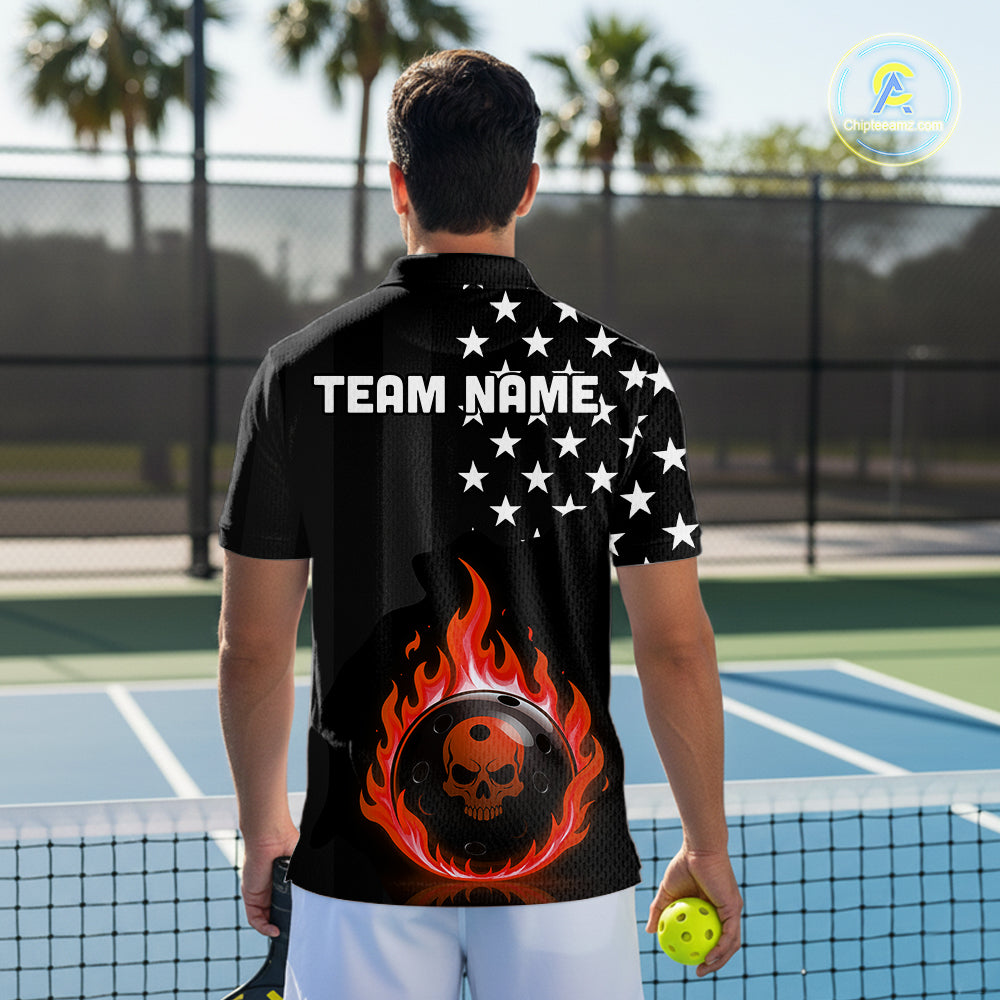 Custom Red Flames Pickleball Ball 3D League Jerseys Men Pickleball US Flag Team Shirts NYN2148