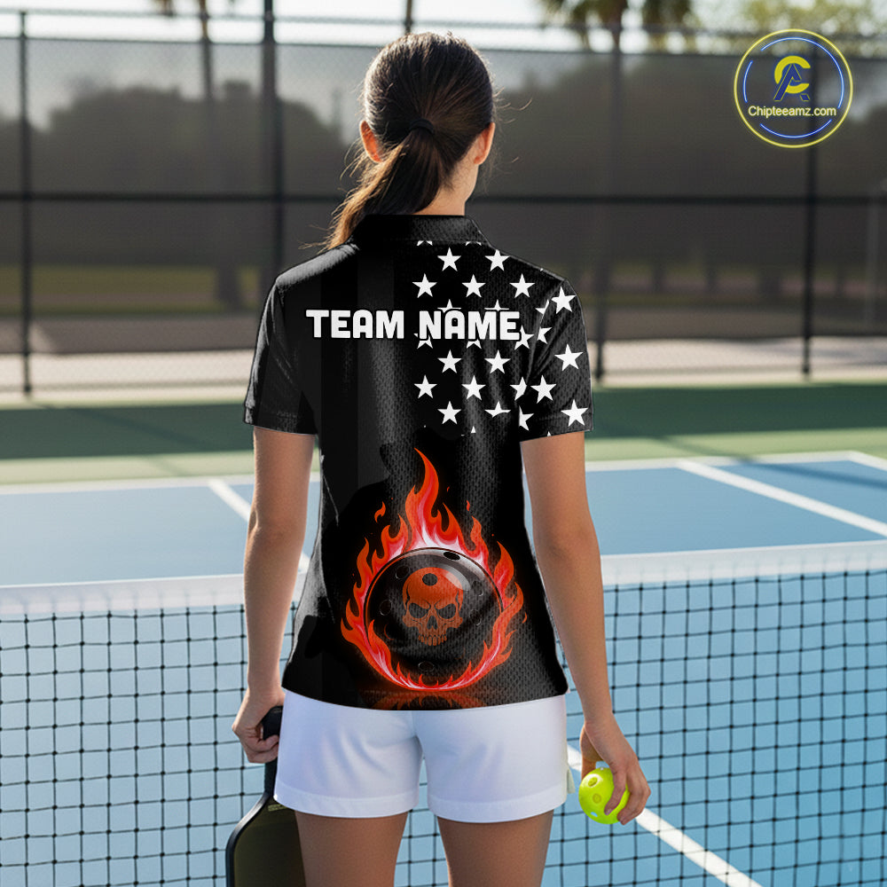 Custom Red Flames Pickleball Ball 3D League Jerseys Women Pickleball US Flag Team Shirts NYN2148
