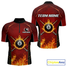Load image into Gallery viewer, Red Billiard 8 Ball Cue Shirts For Men Custom Fire Flame Pool Team Billiard Polo &amp; 1/4 Zip Jerseys NYN3016