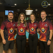 Load image into Gallery viewer, Red Billiard 8 Ball Cue Shirts For Men Custom Fire Flame Pool Team Billiard Polo &amp; 1/4 Zip Jerseys NYN3016