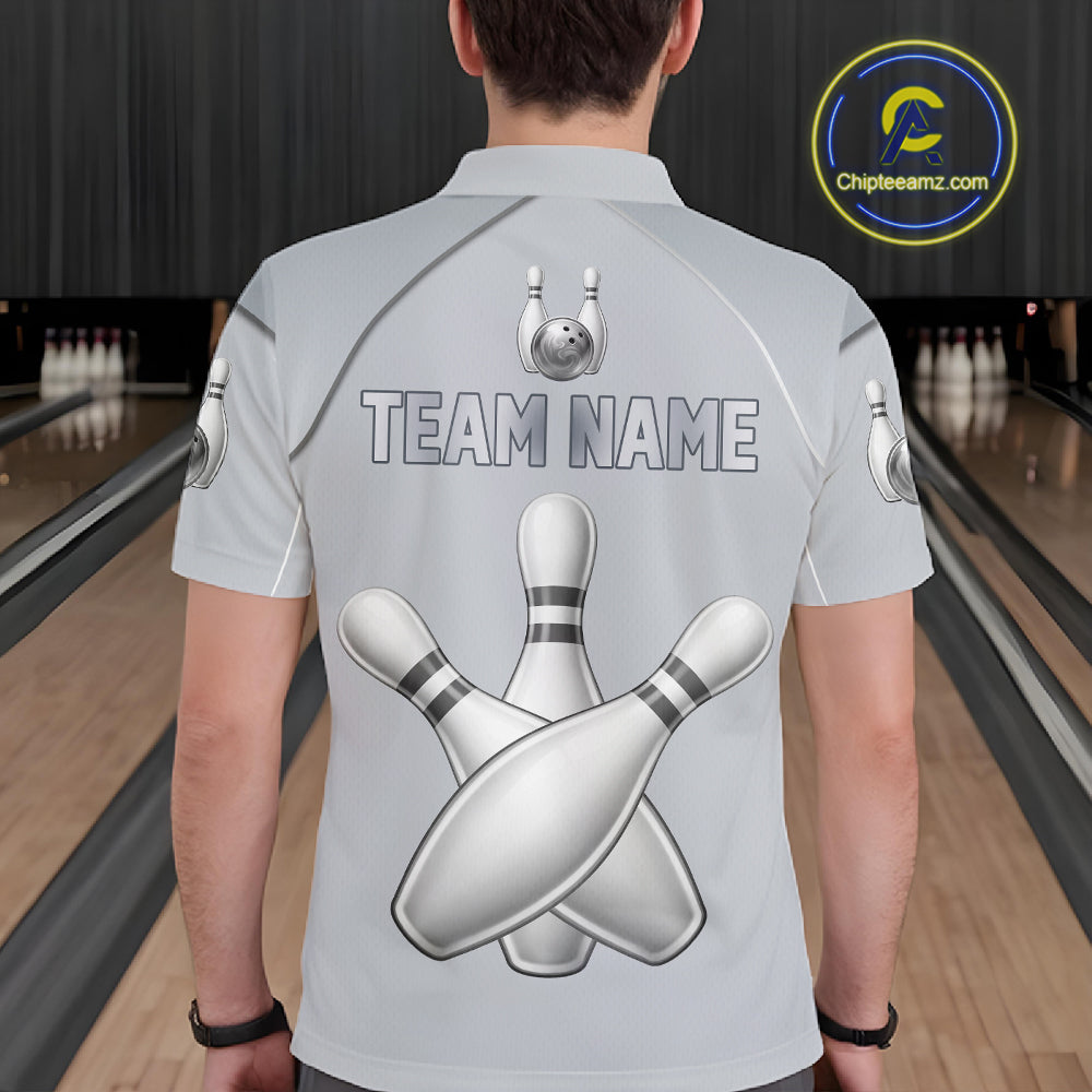 Silver And Red Bowling Custom Bowling Polo & Quarter Zip Team Shirts, Men Bowling Outfit Jersey NYN3021