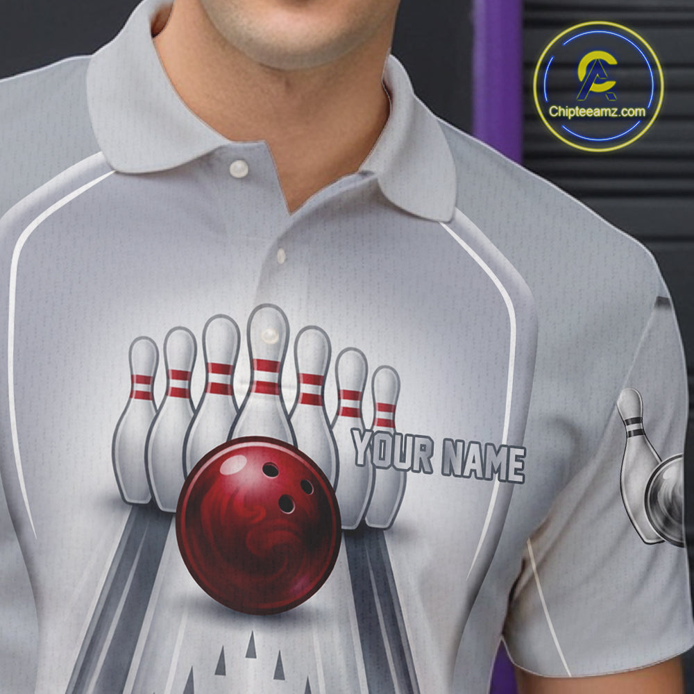 Silver And Red Bowling Custom Bowling Polo & Quarter Zip Team Shirts, Men Bowling Outfit Jersey NYN3021
