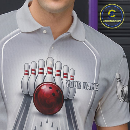 Silver And Red Bowling Custom Bowling Polo & Quarter Zip Team Shirts, Men Bowling Outfit Jersey NYN3021