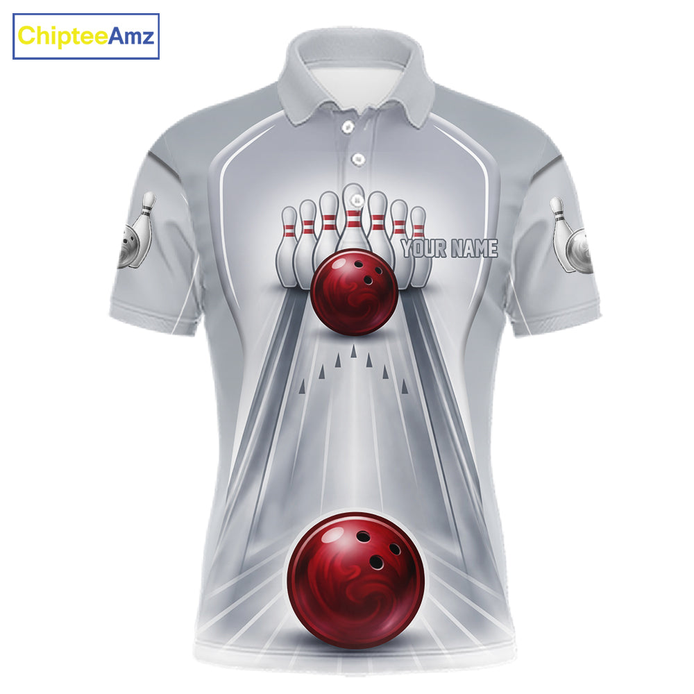 Silver And Red Bowling Custom Bowling Polo & Quarter Zip Team Shirts, Men Bowling Outfit Jersey NYN3021