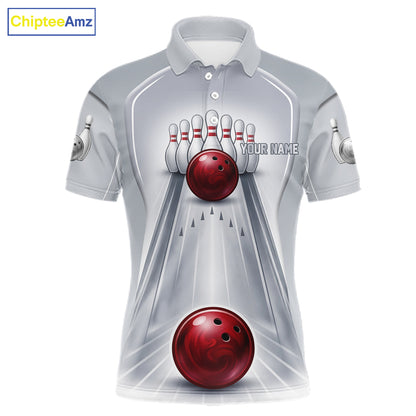 Silver And Red Bowling Custom Bowling Polo & Quarter Zip Team Shirts, Men Bowling Outfit Jersey NYN3021