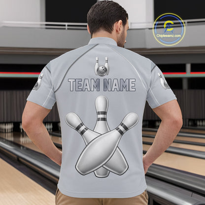 Silver And Red Bowling Custom Bowling Polo & Quarter Zip Team Shirts, Men Bowling Outfit Jersey NYN3021