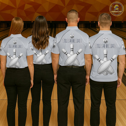 Silver And Red Bowling Custom Bowling Polo & Quarter Zip Team Shirts, Men Bowling Outfit Jersey NYN3021
