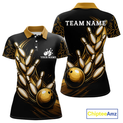 Strike Bowling Gold Yellow Bowling Jerseys For Women Custom Bowling Shirts Team Attire NYN3179