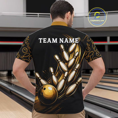 Strike Bowling Gold Yellow Bowling Jerseys For Men Custom Bowling Shirts Team Attire NYN3179
