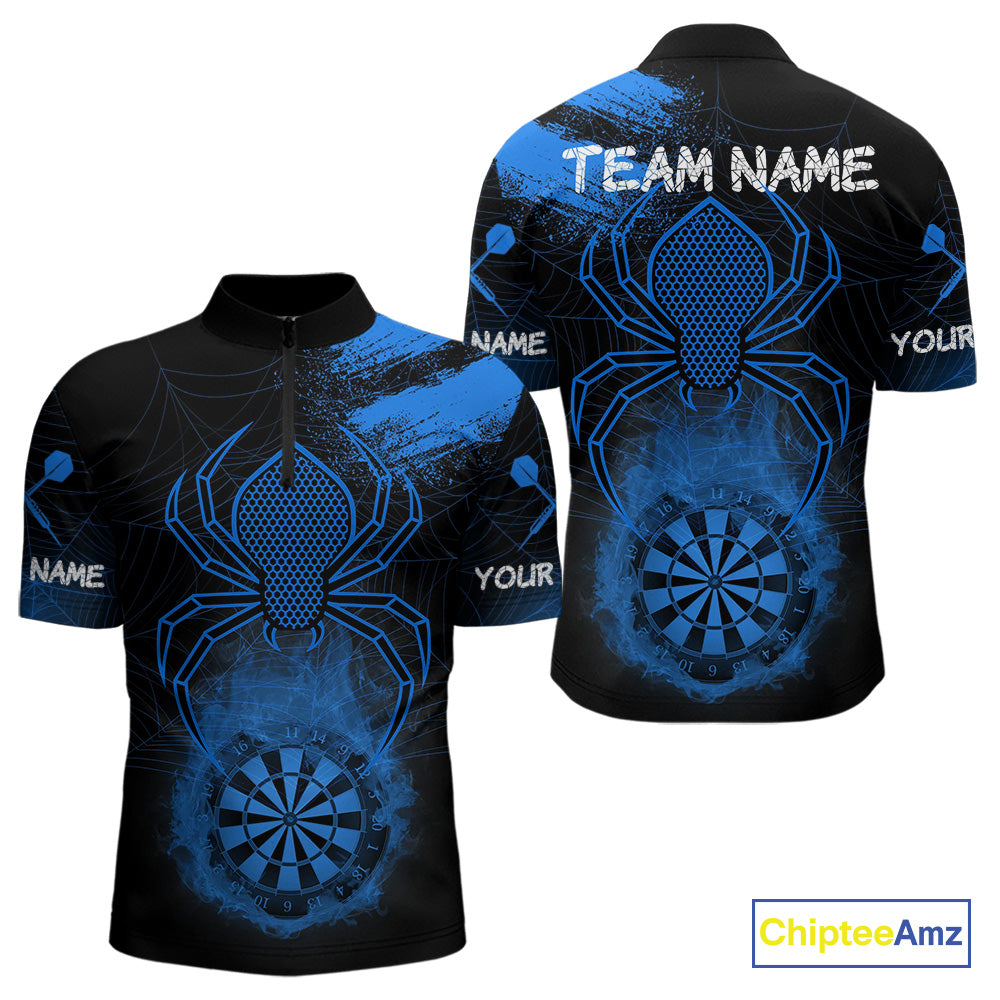 Blue Spider Men's Grunge Darts Shirt Smoke Dartboard - Custom Name For Darts Jersey NYN0468